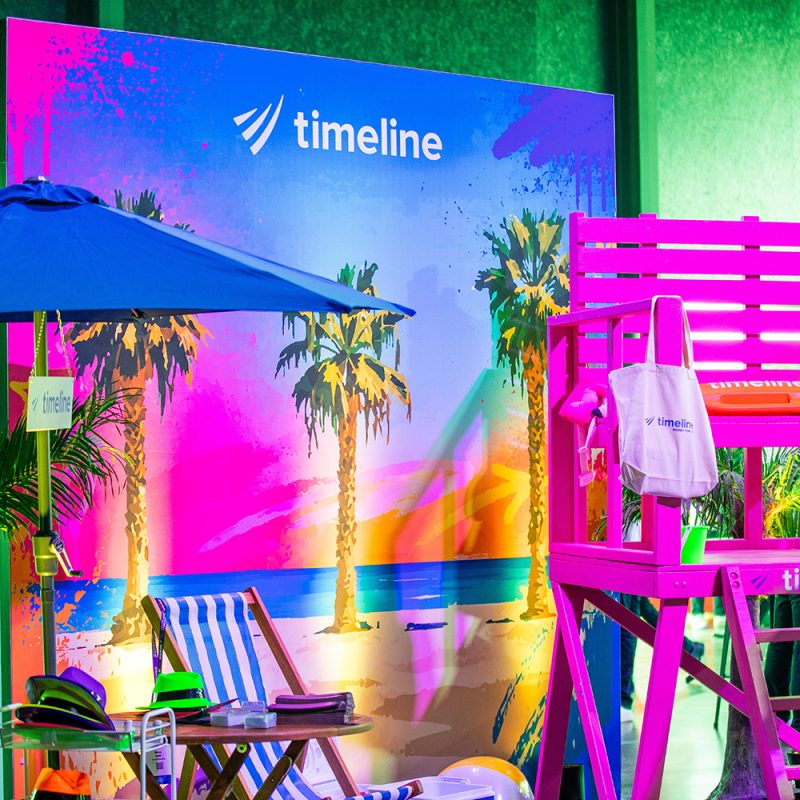 printed skin graphic Bematrix installation Timeline summer beach bright pink graphics selfie installation at Magazine London