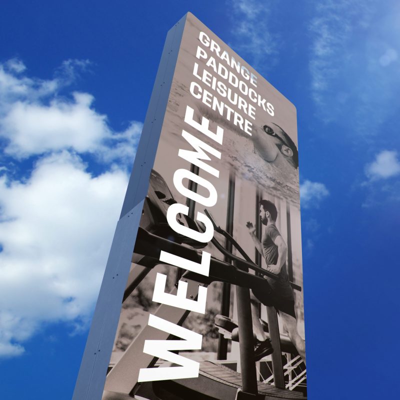 Everyone Active external totem graphics wayfinding installation